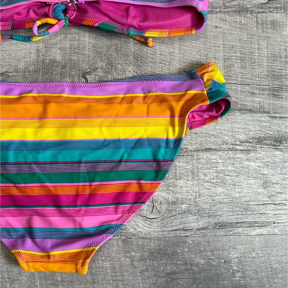 Inmocean Bright Rainbow Striped Bikini Set Juniors L Halter Triangle Top 2 Piece - Picture 7 of 10